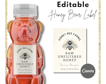 Honey Bear Label Template Editable, Bee Label for Honey Bear Container, Custom Honey Wedding Label, Baby Shower Honey Label, Download, Print