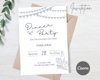 Dinner Party Invitation, Sting lights Invite, Party Invitation Template, Dinner Party Invite, Whimsical, Digital Template Download