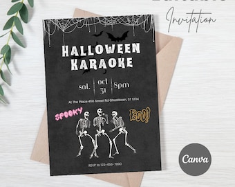 Halloween Karaoke Party Inviatation, Halloween Party, Halloween invitation, skeleton invite, karaoke invite, digital file template