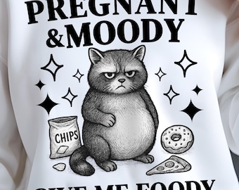 Kat met grappige zwangerschap, png: humeurig shirtontwerp aanstaande moeder (digitale download)