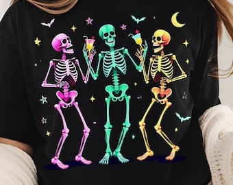 Neon Skeleton Party Graphic: Spooky Halloween PNG SVG