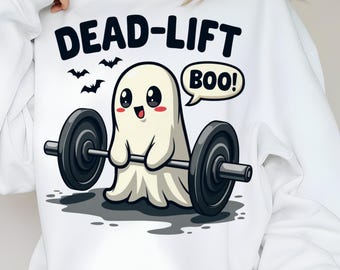 Funny Halloween Gym Ghost PNG: Weightlifting Deadlift Design (Digital Download