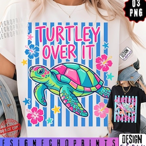 Turtley Over It PNG, Preppy Sea Turtle Sublimation, Retro Summer Graphic, Sarcastic Beach Art, Funny Striped Turtle DTF, Digital Download