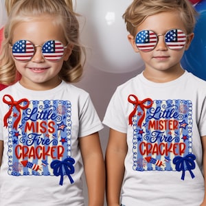 Little Miss Firecracker PNG, Little Mister Firecracker, 4th of July Matching Kids Shirts, Patriotic Sibling Set, Kids 250th Anniversary USA
