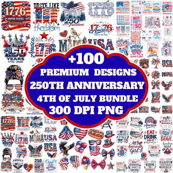 USA 250 Years Bundle PNG, 4th of July Sublimation, America 1776-2026, Patriotic Eagle PNG, Independence Day Bundle, Retro Patriotic Png