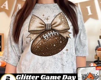 Glitter Football Bow PNG | Game Day Design (Digital Download)