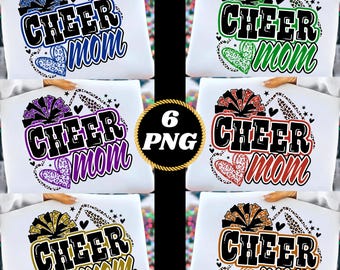 Cheer Mom PNG Bundle: Cheerleading Sublimation Design (6 Colors Digital Download)