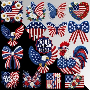 Faux Yarn American Flag PNG Bundle, Patriotic Eagle, 4th July Patchwork (Digital Download)