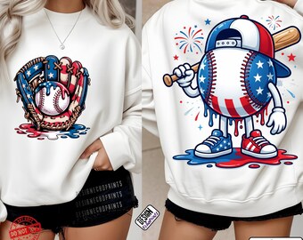 4th of July Dripping Baseball PNG, Patriotic Baseball Mascot Sublimation, USA Flag Baseball Glove PNG, Kids 250th Anniversary Shirt Design