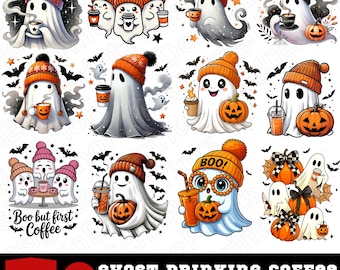 Ghost Coffee PNG Bundle: Spooky Halloween Designs (Digital Download)