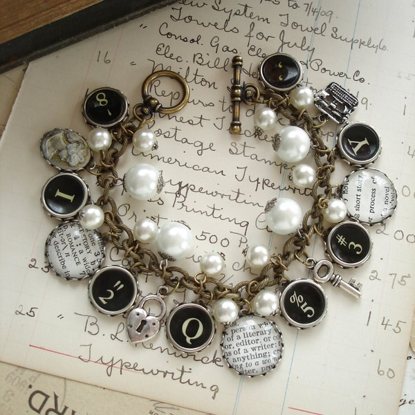 ROMANCE NOVELIST - Typewriter Key Bracelet. Literary Bracelet. Dictionary Jewelry. Assemblage Charm Bracelet. Eco Friendly Bookish Gift.