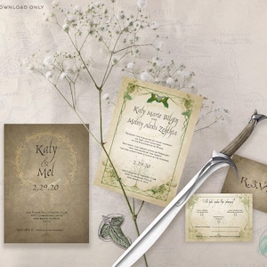 Elven Inspired Wedding Invitation Template Photoshop Raw Files image 1