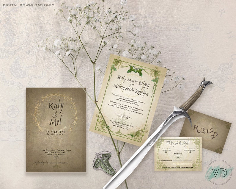 Elven Inspired Wedding Invitation Template Photoshop Raw Files image 1