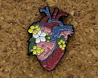 Flower Heart Enamel Pin - Floral and Heart Art Design