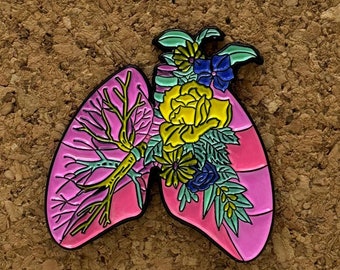 Botanical Lungs Enamel Pin – Nature Meets Anatomy, Unique Floral Respiratory Design