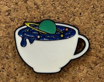 Cosmic Coffee Cup Enamel Pin - Space-Themed Coffee Lover Pin - Galaxy-Inspired Café Accessory - Unique Coffee Gift