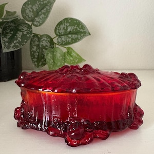 Fenton Uv Reactive Ruby Glass Cabbage Rose Trinket Box
