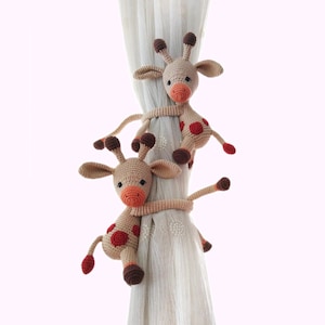 Beige Giraffe Curtain Tie Back, Lion, Elephant, Monkey, Sloth, Dinosaur, Bear Safari Themed Nursery Decor, Customizable Baby Shower Gift