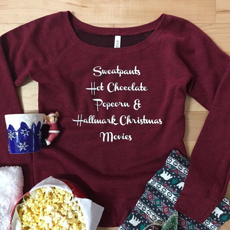 Holiday Sweater Christmas sweatshirt Hallmark Movie Shirt Off Shoulder Top
