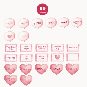 Pu&ograve; includere: Un set di 69 carte stampabili ad acquerello rosa a tema San Valentino con varie frasi come "Ti amo", "miss", "love", "XOXO", "San Valentino", "Buono d'amore", "Baciami per favore", "Abbraccio illimitato", "Amore per se stessi", "Bacio gratis", "Serata romantica", "Appuntamento al cinema", e altro ancora.