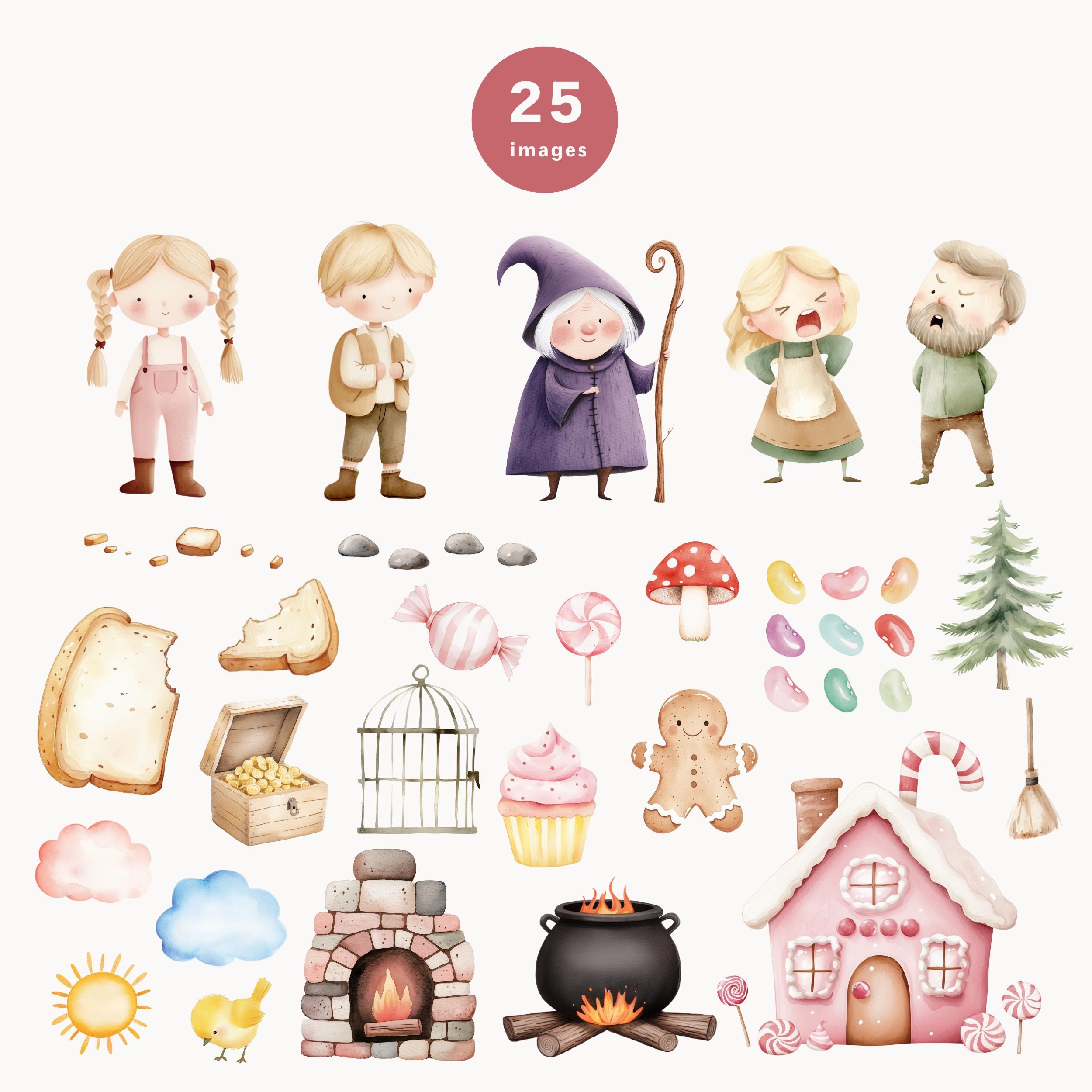 Hansel and Gretel Cute Watercolor Clipart, Fairy Tale, Brothers