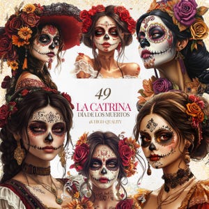 La Catrina Tag der Toten PNG Clipart Dia de Los Muertos Kunst, Blumenzuckerschädel, mexikanisches Halloween-Bundle. Lady Death La Catrina PNG