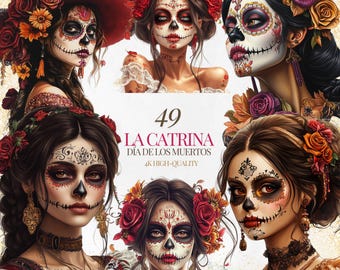 La Catrina Day of the dead PNG Clipart Día de Los Muertos Art, Floral Sugar Skull, Mexican Halloween bundle. Lady Death La Catrina PNG