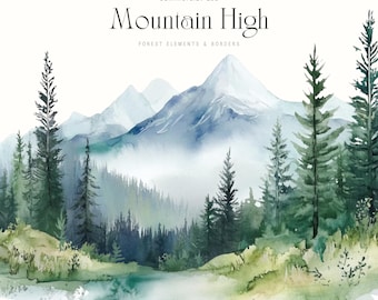 Watercolor Mountain Clipart , Forest Elements - Mountains Clipart - Forest Clipart - Mountain Landscapes - Mountains - Watercolor Forest