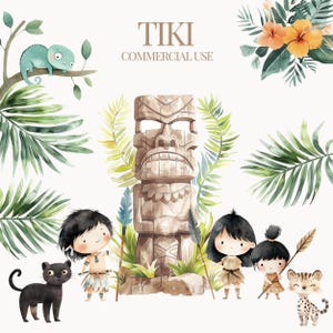 Cute Tiki Clipart, Aquarela Tiki Clipart, Princesa Polinésia - Havaí Clipart, Tropical Clipart - Polinésia Clipart,Tiki Nursery Clipart