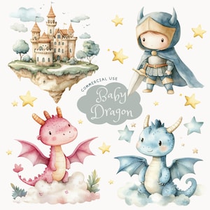 Clipart set babydraak kwekerij, schattige draak png, schattige fantasiedraken png, fantasiekunst, digitale bestanden, kinderkunst, schattige draak, draak