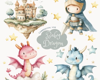 Baby Dragon Nursery Clipart Set, Cute Dragon PNG, Cute Fantasy Dragons PNG, Fantasy Art, Digital Files, kid art, Cute dragon, Dragon