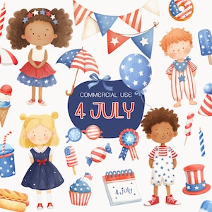 Clipart aquarelle de la fête de l'indépendance du 4 juillet, 4 juillet, célébration américaine, fête, patriotique, clipart Etats-Unis, graphiques patriotiques PNG