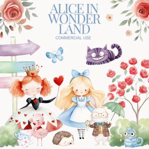 Clipart de acuarela de Alicia en el país de las maravillas, fiesta del té, Alicia PNG, clipart de acuarela de Alicia en el país de las maravillas, campo de croquet de la reina, linda Alicia PNG