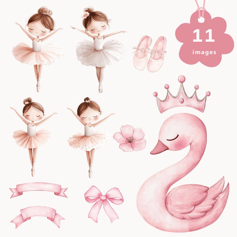Swan & Ballerina Watercolor Clipart - Pastel Pink - Ballerina Clipart ...