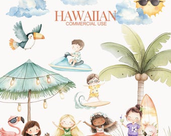 Cute Hawaiian Clipart, Hawaiian Cute Clipart Hula Dance Clipart, Luau Clipart, Tropical Clipart, Summer Clipart, Cute Hawaiian Clipart