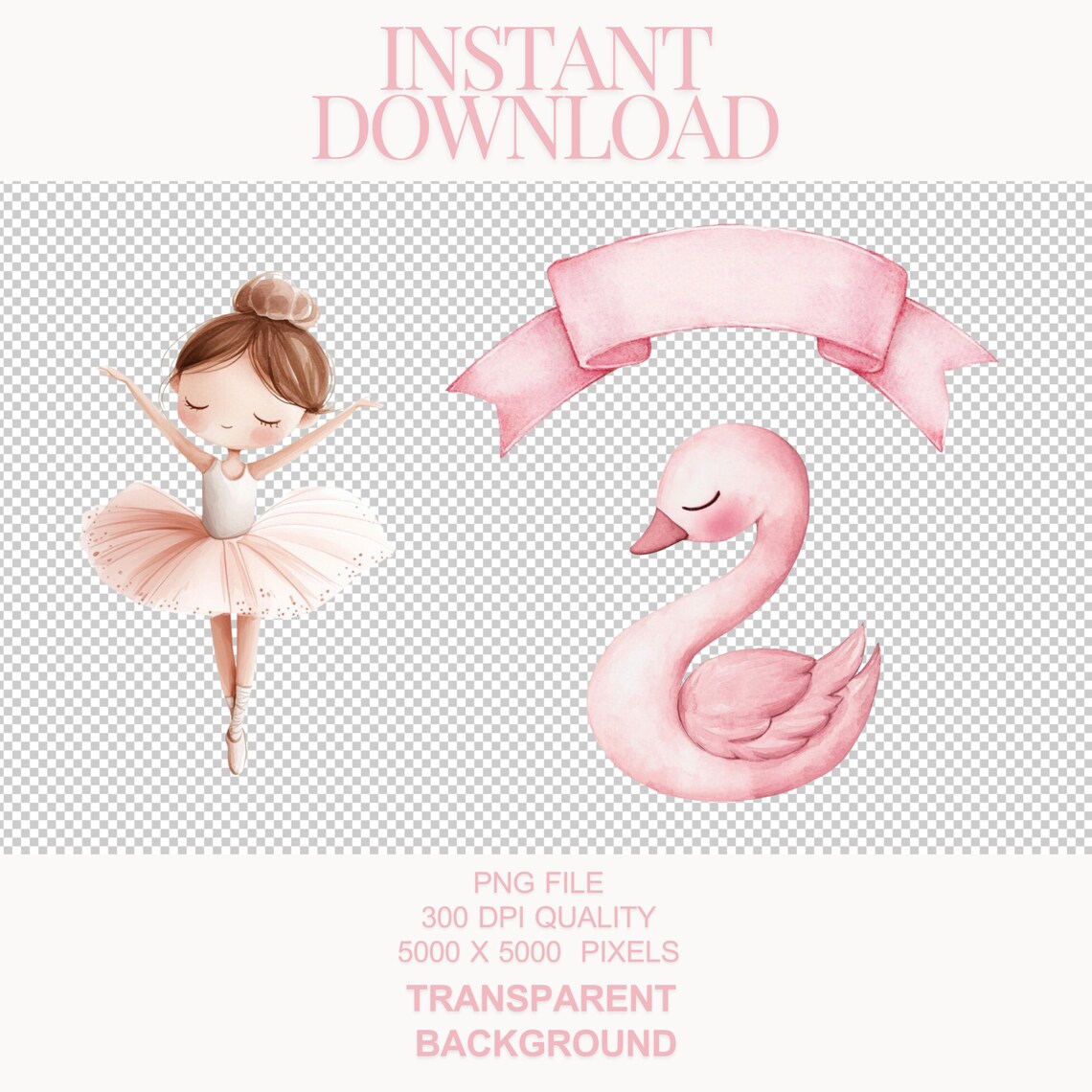Swan & Ballerina Watercolor Clipart - Pastel Pink - Ballerina Clipart ...