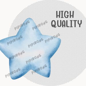 May include: A light blue watercolor star with a textured, painted look. The star is isolated on a transparent background.