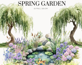 Watercolor Spring ClipArt,Floral Graphics, Spring Garden Clipart,Spring Floral Clipart, Watercolor Spring Garden,Digital Stickers,Spring PNG