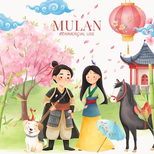 Mulan PNG Clipart, China clip art, Mulan Clipart, Mulan PNG, Mulan Birthday, Mushu, Li Shang, Cri-Kee, Khan, Cute Princess Clipart, Nursery