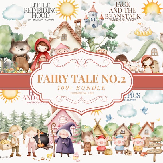 Fairy Tale Clipart Bundle, Watercolor Clipart, Little Red Riding