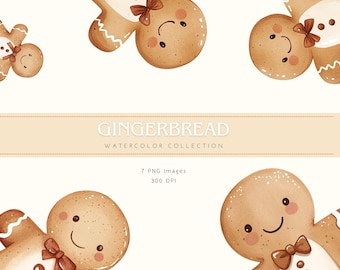 Cute Gingerbread Clipart PNG, Christmas Clipart, Watercolor Gingerbread png, Gingerbread Cookie PNG, watercolor Christmas, Holiday Clipart