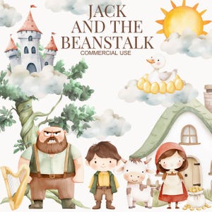 Jack und die Bohnenranke Aquarell Clipart, Jack und die Bohnenranke, Märchen, Geburtstag Clipart, Kinder Clipart, Kinderzimmer Clipart, Kinder Kunst