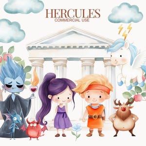 Schattige Hercules-clipart, Griekse goden, Baby Hercules, Megara, Baby Pegasus, Hades, Hercules-verjaardag, schattige prinses-clipart, kinderkamer, kinderkunst