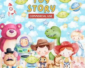 Cute Toy story clipart, toy story watercolor, woody, buzz lightyear, lotso, jessie, Bo Peep, The Aliens, Little Green Men, Nursery Clipart