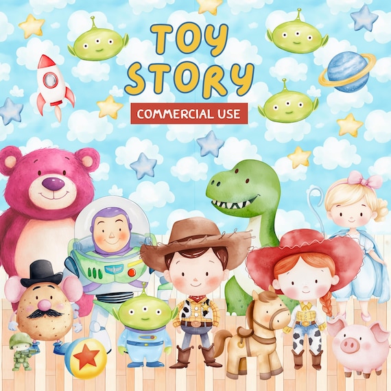 Cute Toy story clipart, toy story watercolor, woody, buzz lightyear, lotso, jessie, Bo Peep, The Aliens, Little Green Men, Nursery Clipart