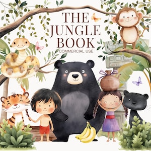 Cute The jungle book Clipart, Mowgli, Baloo, Bagheera, Shere Khan, Cute Jungle Clipart, Aniversário na selva, Chá de bebê na selva, Berçário, kidart