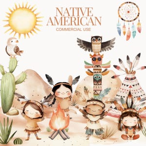 Piccola clipart nativa americana grafica indiana, copricapo tribale, acchiappasogni con piume boho, clipart boho, carino PNG indiano, clipart per bambini