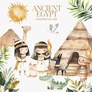 Niedliches altes Ägypten Clipart, Aquarell Clipart, Luxor Clipart, niedliche Kleopatra, niedlicher Pharao, niedliches Ägypten, niedliches Luxor, Kinderzimmer, Sphinx Clipart