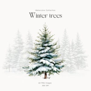 Paisajes de bosque invernal en acuarela, árboles de invierno en acuarela, imágenes prediseñadas de bosque invernal, paisaje invernal, bosque de pinos, bosque nevado