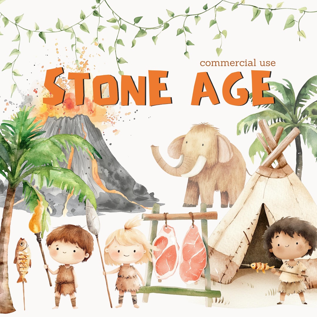 Cute Stone Age Clipart, Cute Dinosaur,dino Watercolor Clipart,t-rex ...